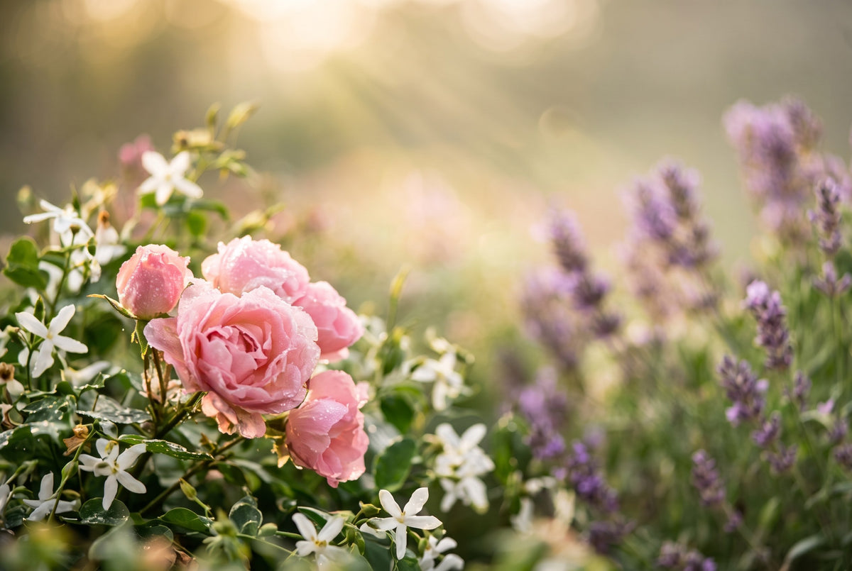Roses, jasmine and lavender growing together